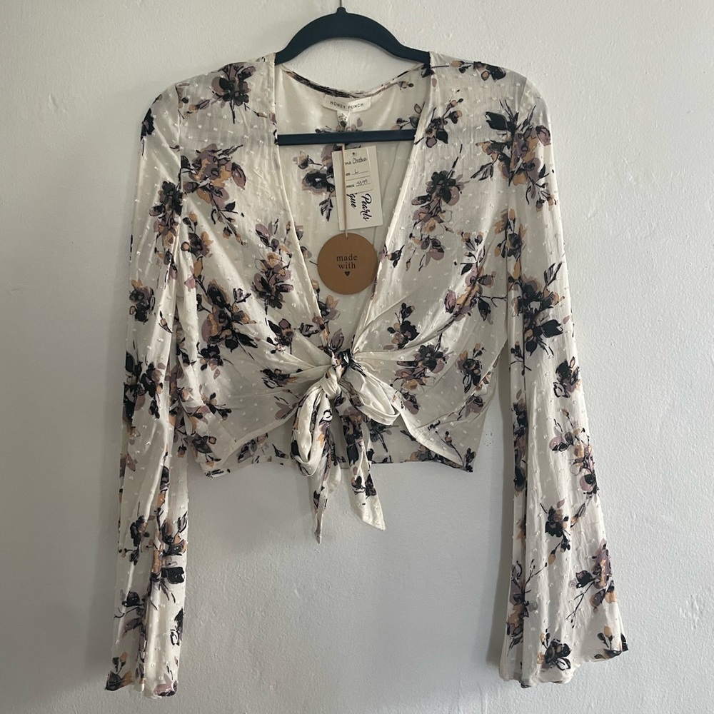 Long Sleeve Front Tie Floral Top